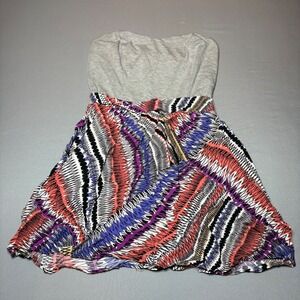 Y2K Xhilaration Womens Strapless Mini Dress Gray Multi Color Geometric Print Med